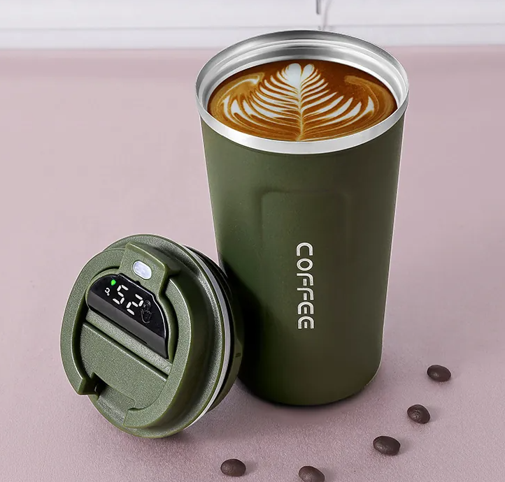 Thermal cup with thermometer